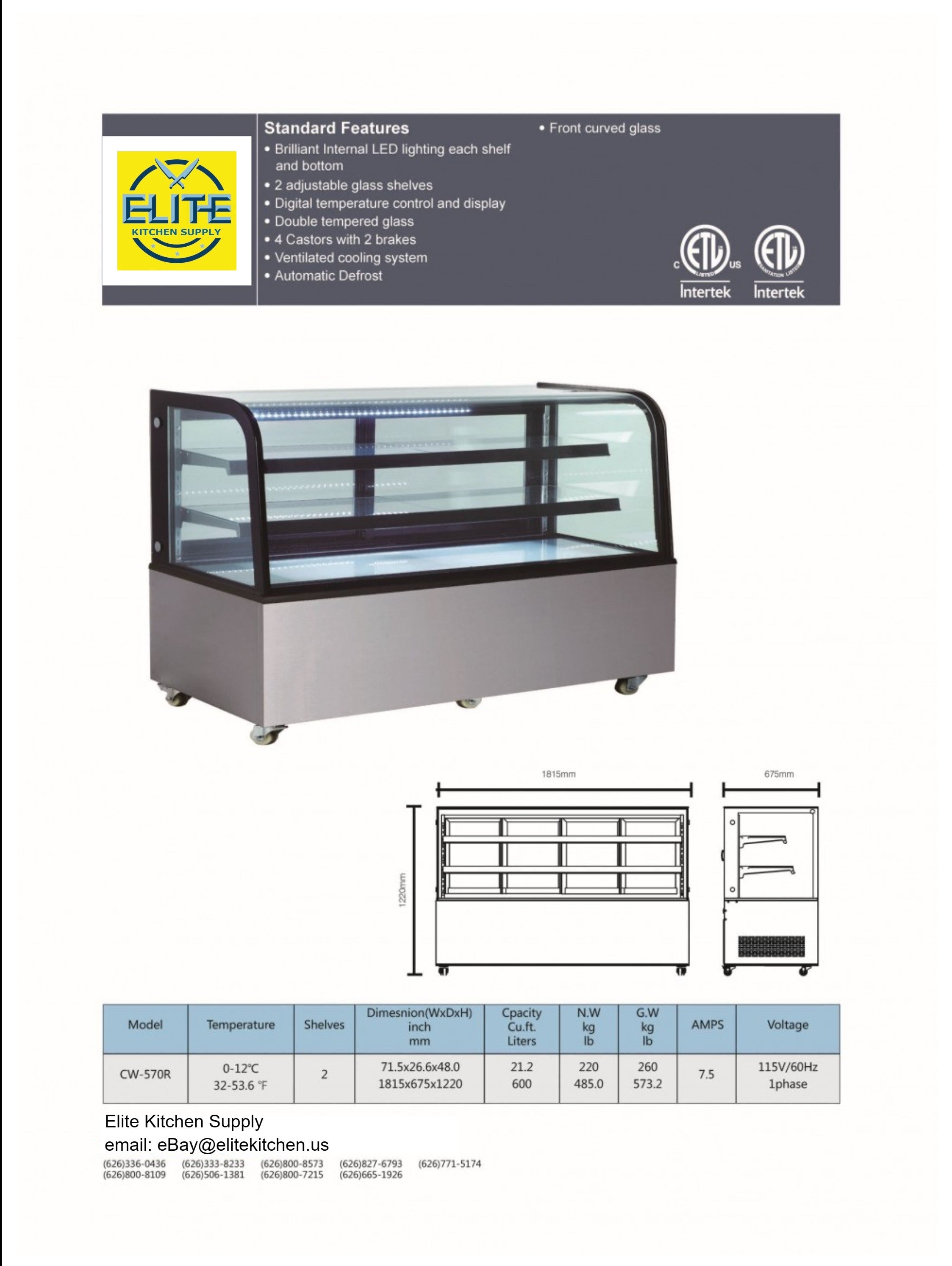 Refrigerated bakery refrigerator case NSF 72 in CW-570R