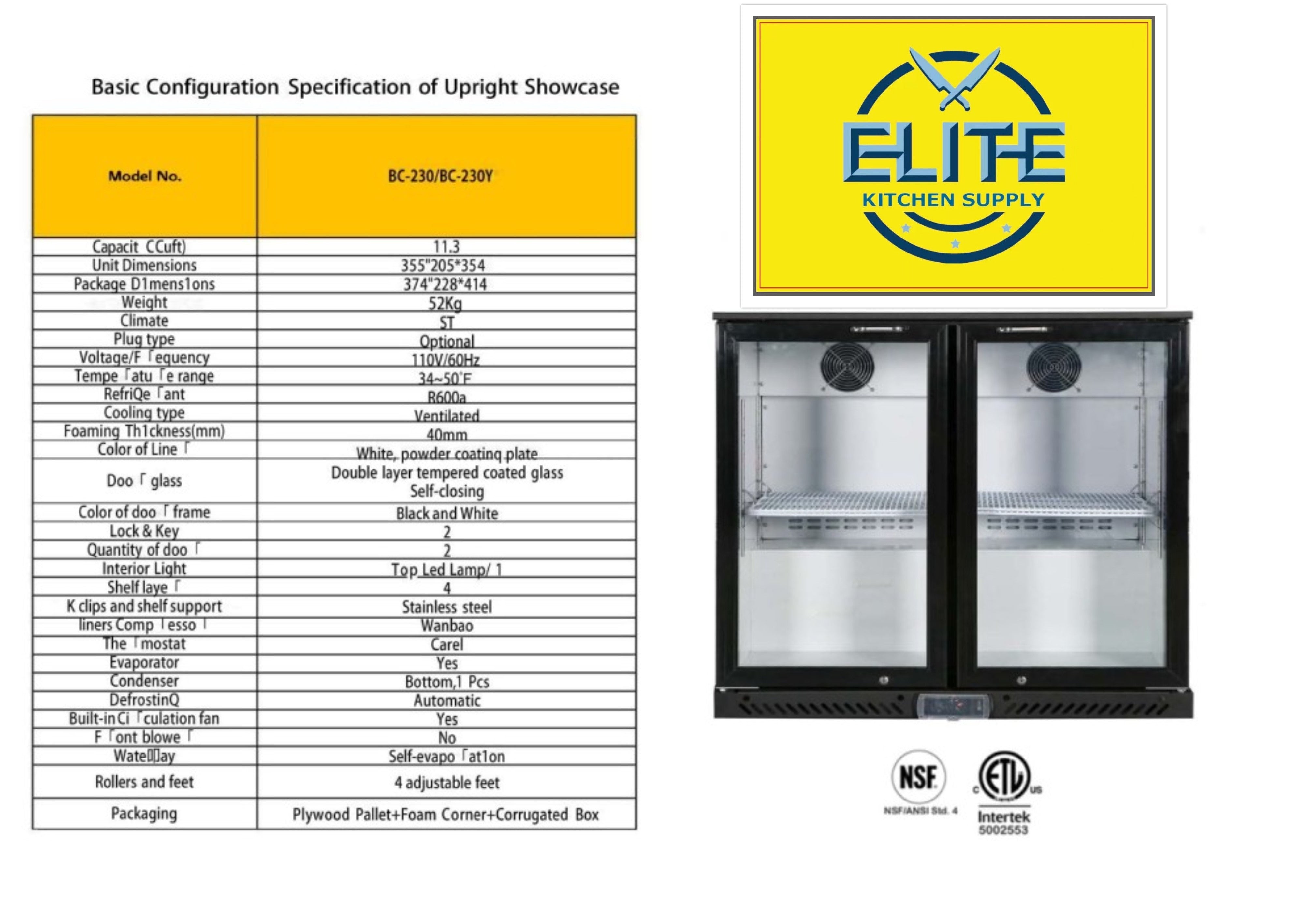 NSF restaurant Beverage back bar cooler swing door BC-230