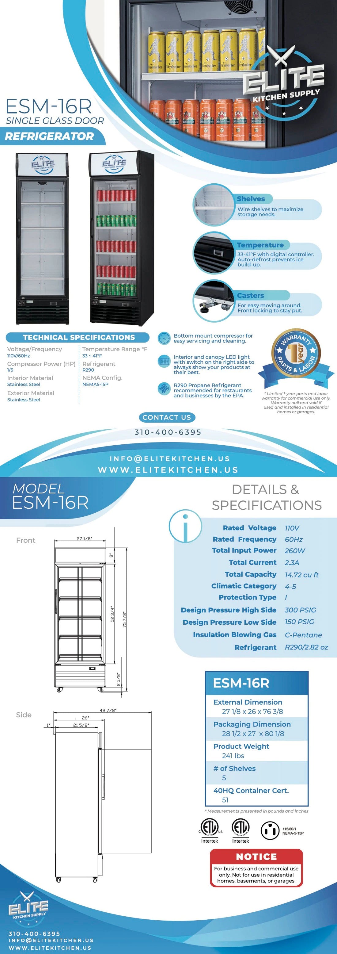 ESM-16R 1-Door Merchandiser Refrigerator